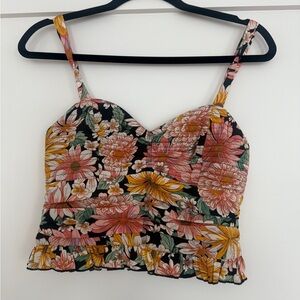 Band of Gypsies Floral Crop Top - Black, Pink, Yellow